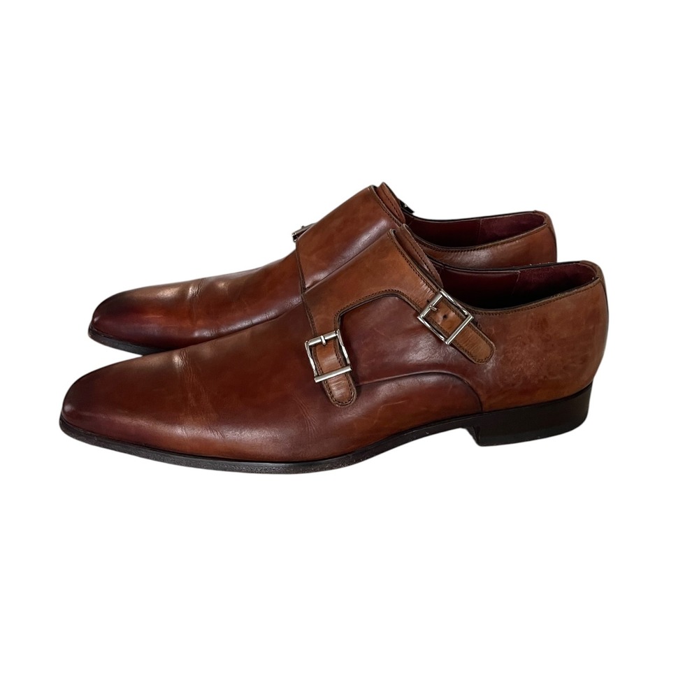 Magnanni Mens Double Monk Strap Leather Loafers Cognac Brown Made in Spain 10 M